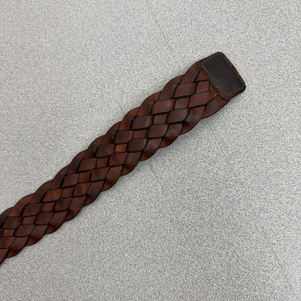 Talbots Belt Womens Medium Brown Braided Leather Antique Brass Buckle Classic - Picture 5 of 6